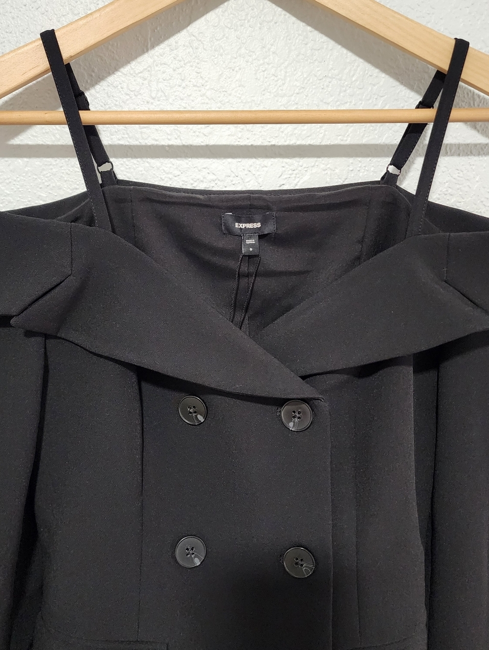 Express Off The Shoulder Double Breast Blazer Black Size 0 (XS) Edgy Professiona - Picture 3 of 11